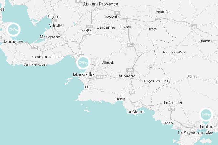 Map of hospitals: Martigues - Marseille - Toulon